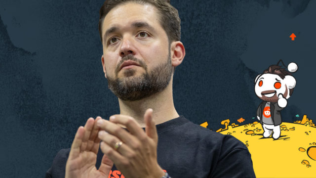 Photo of Alexis Ohanian and a Reddit illustration
