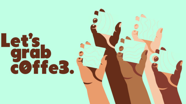 four hands of people of color holding coffee cups