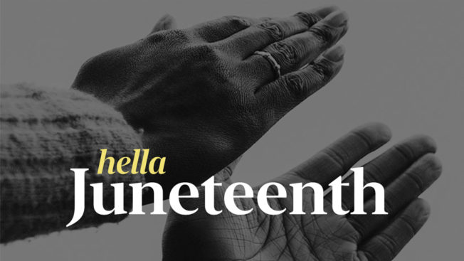hands clapping with text hella juneteenth