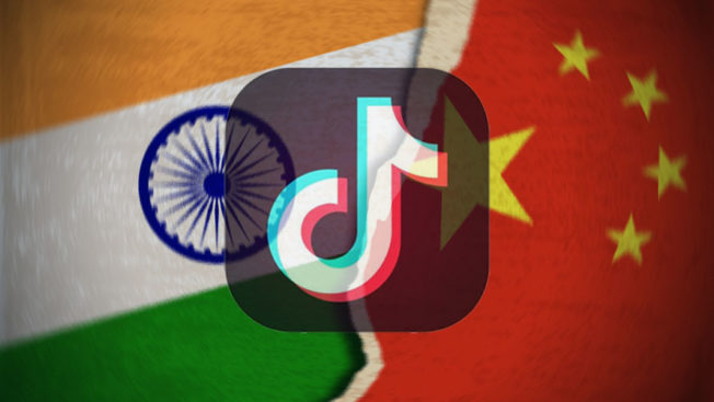 tiktok logo on the chinese and indian flags