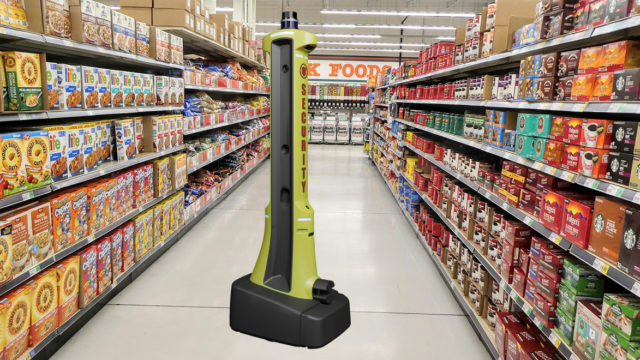 Photo of the PatrolBot in a grocery aisle