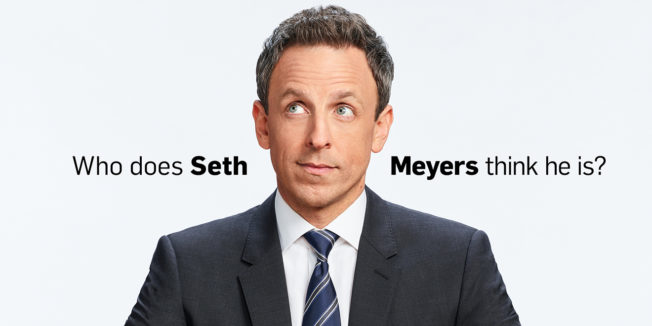 Seth Meyers looking up