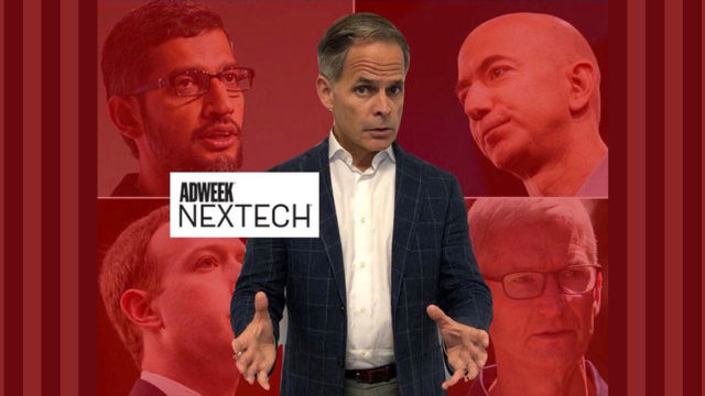 Image of Terence Kawaja with Big Tech CEOs in red background