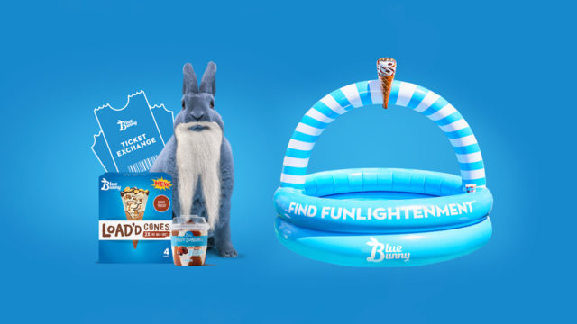 Photo of an inflatable pool, ice cream and Blue Bunny