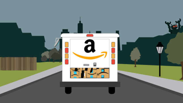 a delivery truck with amazon's logo on it