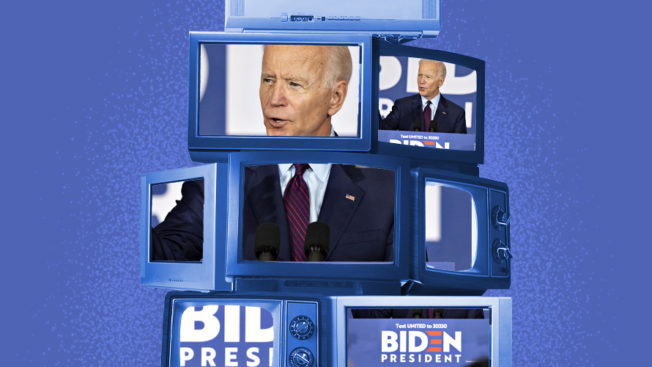 Joe Biden on stack of TV screens