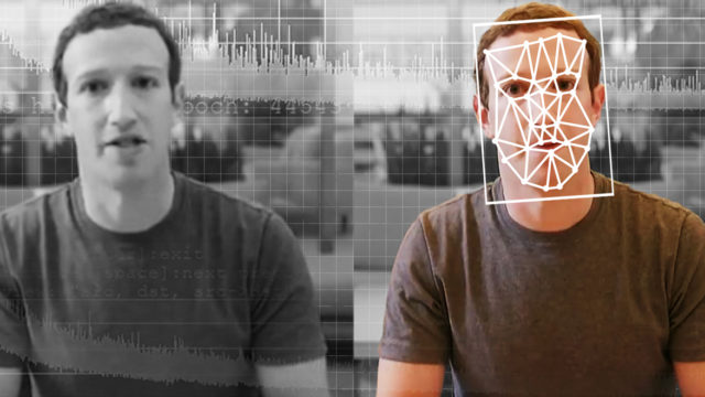 gray and color photos of mark zuckerberg, with the one on the right in color with white lines all over it