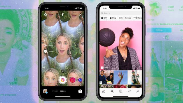 Two smartphones showing Instagram Reels