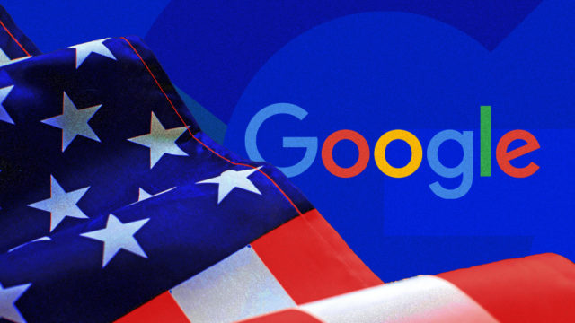Google logo and the American flag