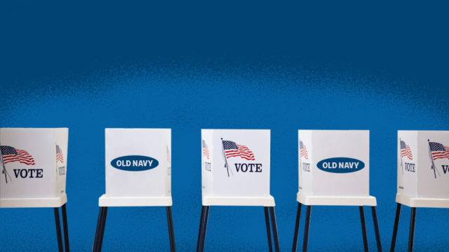 Voting polls with the Old Navy logo and American flag