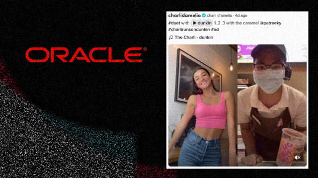 Oracle logo and Charli D'Amelio