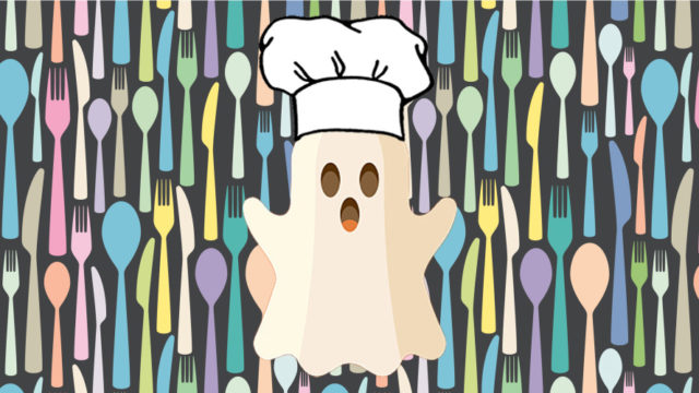 A ghost with a chef's hat on
