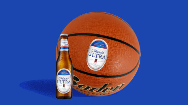 Illustration of a Michelob Ultra bottle next to a basketball