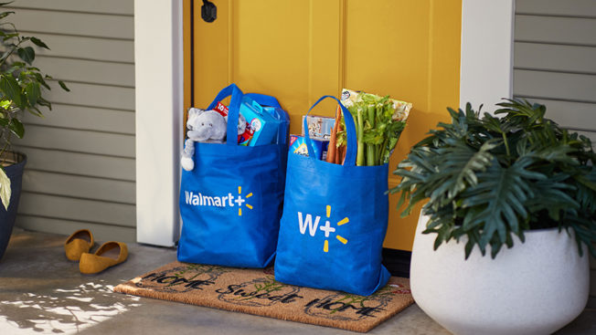 Walmart bags in front of a door
