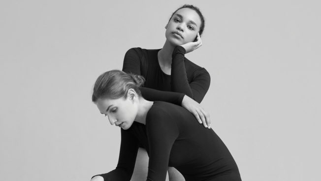 Black and white image of two models