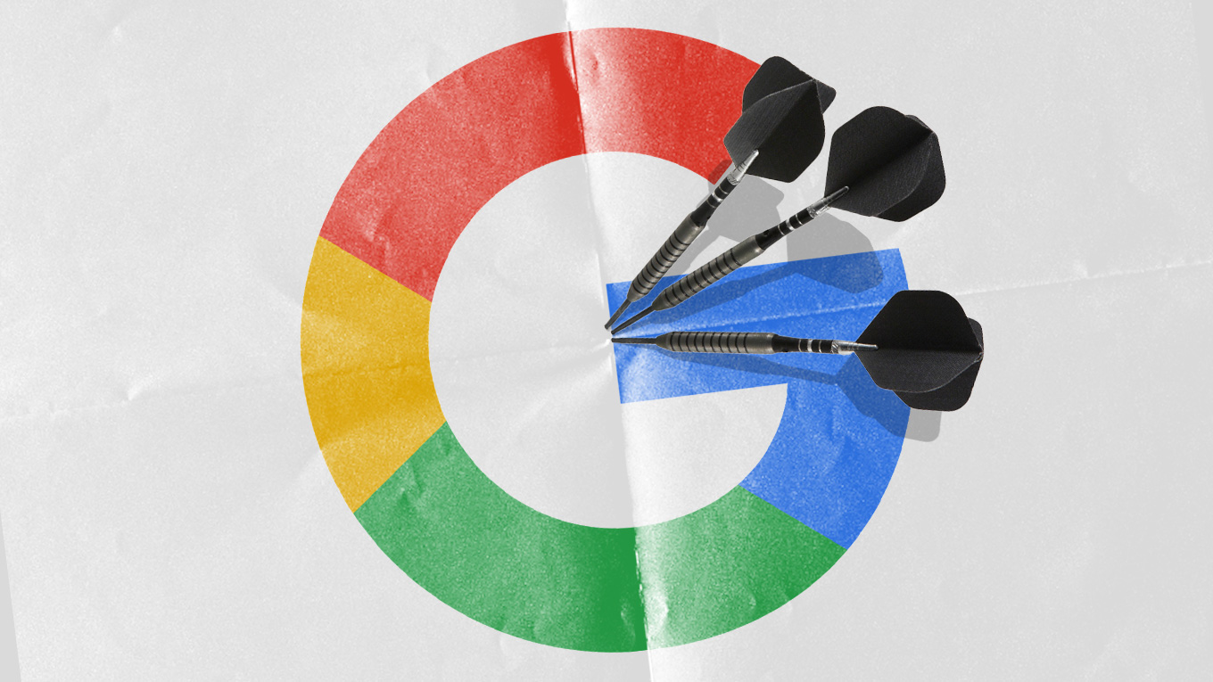 The Google logo with darts in it
