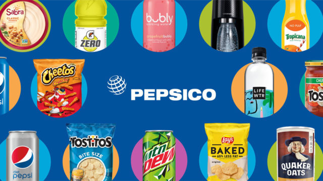 The PepsiCo logo and images of it brands