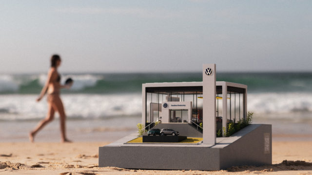 Volkswagen's tiny replica of a dealership on a beach
