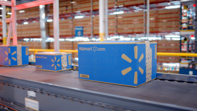 Walmart boxes on conveyor belt