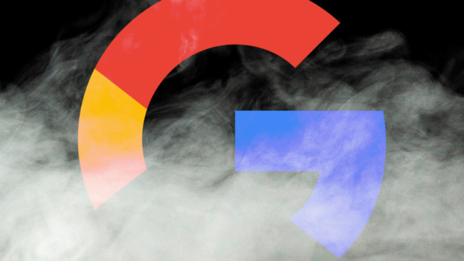 The Google logo surrounded by smoke