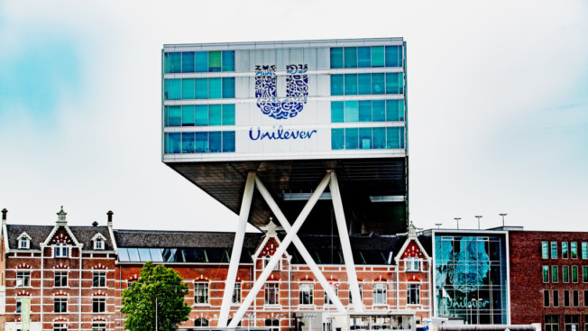 Photo of Unilever logo in a city