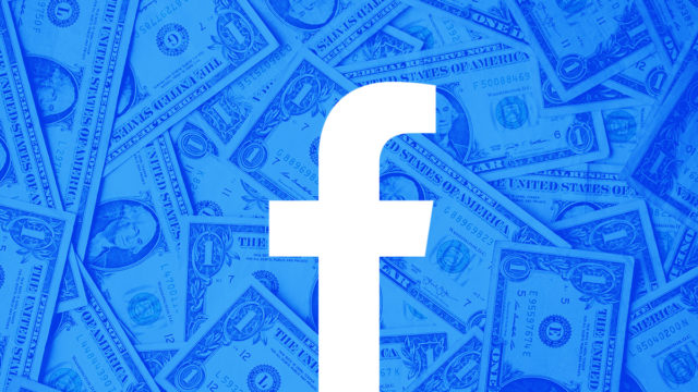 Facebook logo on a background of dollar bils