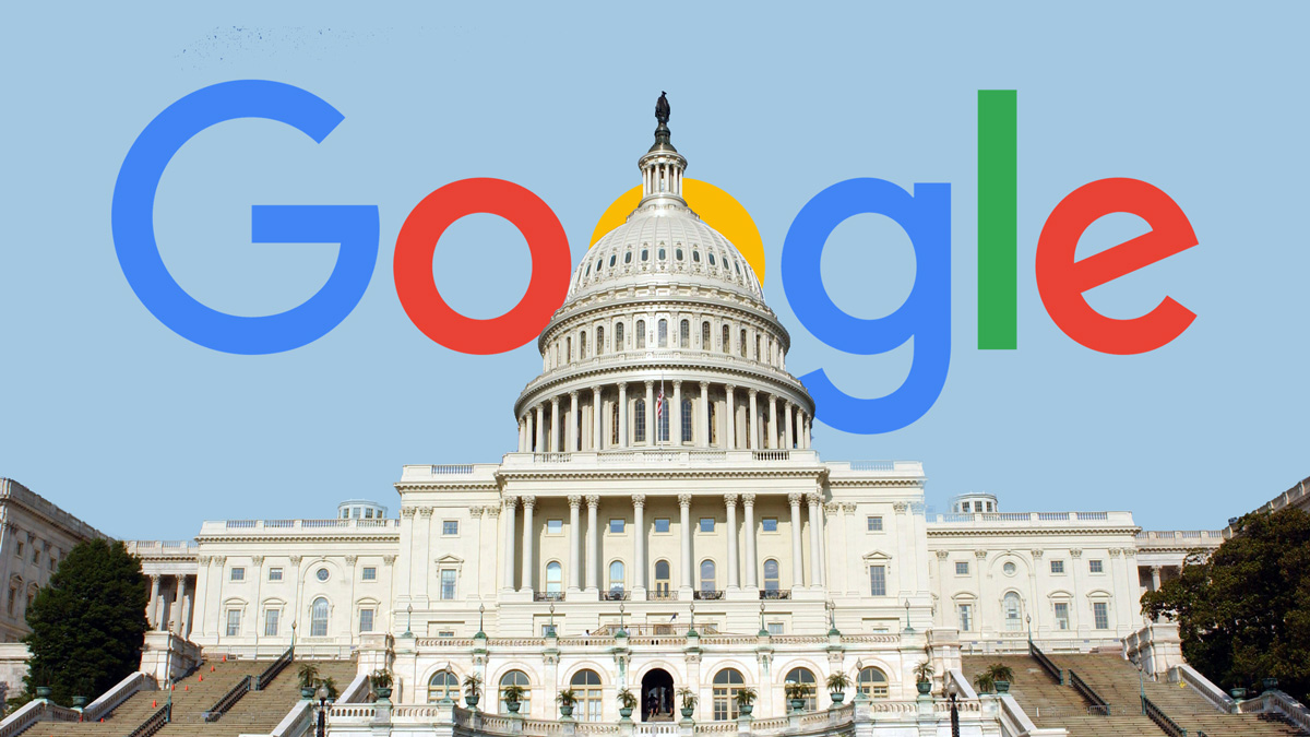 the white house in front of the rainbow google logo