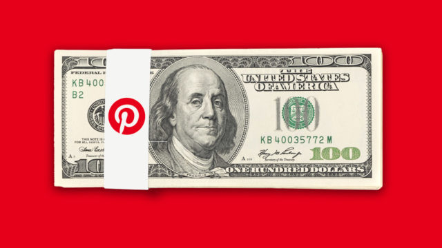 The Pinterest logo and a $100 bill