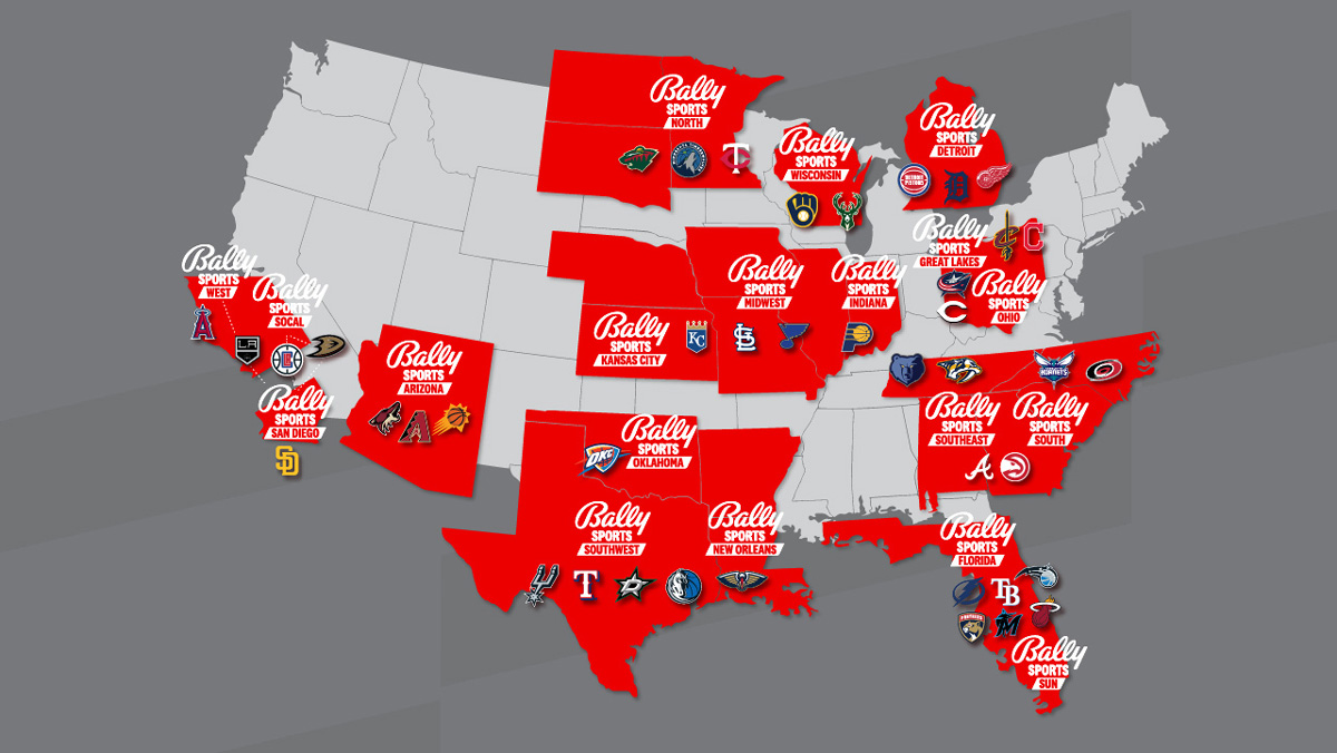 The 21 Fox regionals sports networks are now 19 Bally Sports networks.
