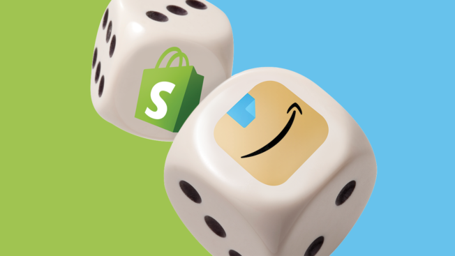 Dice with Shopify and Amazon logos