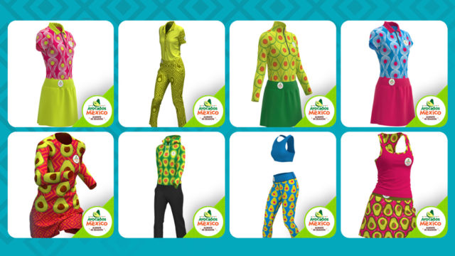 a series of avocado-inspired outfits made by a company called Avocados from Mexico