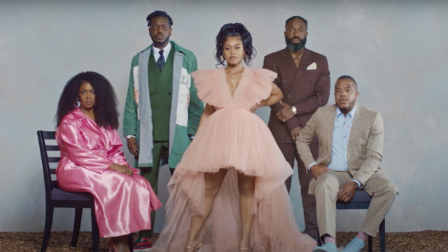 Five people stand facing the camera in a scene from Hennessy's short film about Black excellence