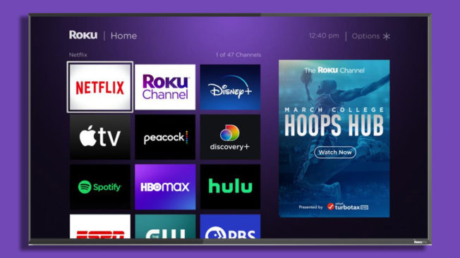 roku tv home screen showing various TV apps such as hulu and netflix