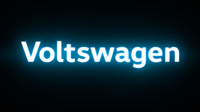 the letters voltswagen in bright white letters against a black background