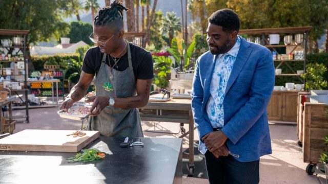 Host Ron Funches with chef Solomon Johnson, as seen on Chopped 420, Season 1.