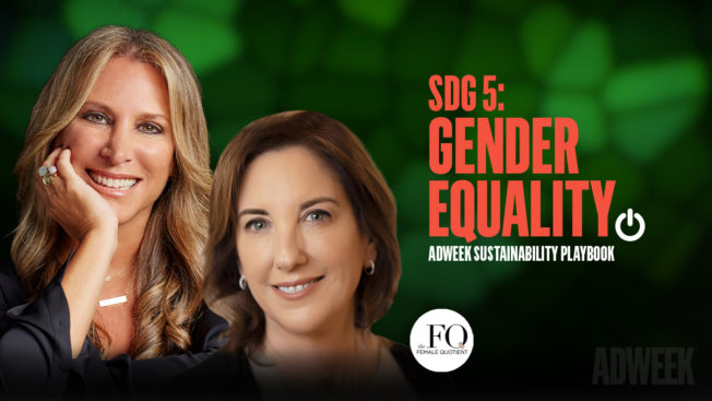 Shelley Zalis and Ronda Carnegie headshots accompanied by text: SDG 5 GENDER EQUALITY. Adweek Sustainability Playbook.