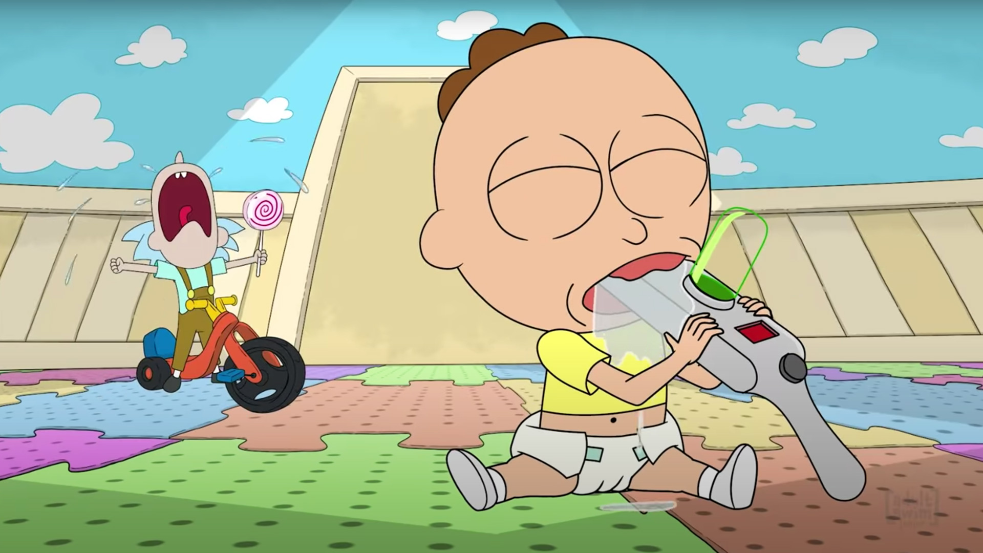 Among the Adult Swim Jr. spoof shows: Rick and Morty Babies, featuring the animated duo as tykes.
