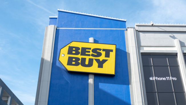 a photo of the outside of a best buy store