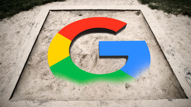 google G logo in a sandbox