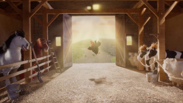 Animated Cockerill yodels to barnyard of animals