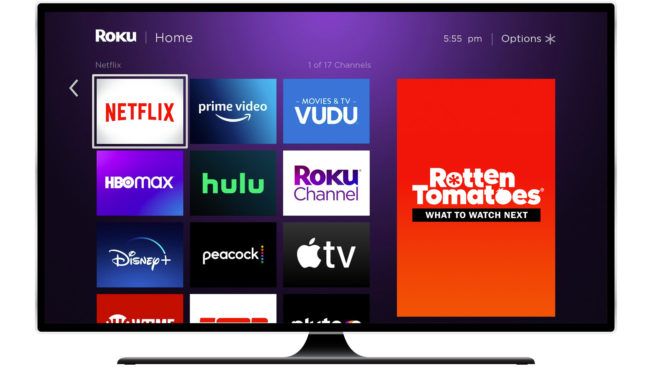 Roku home screen showing Rotten Tomatoes channel