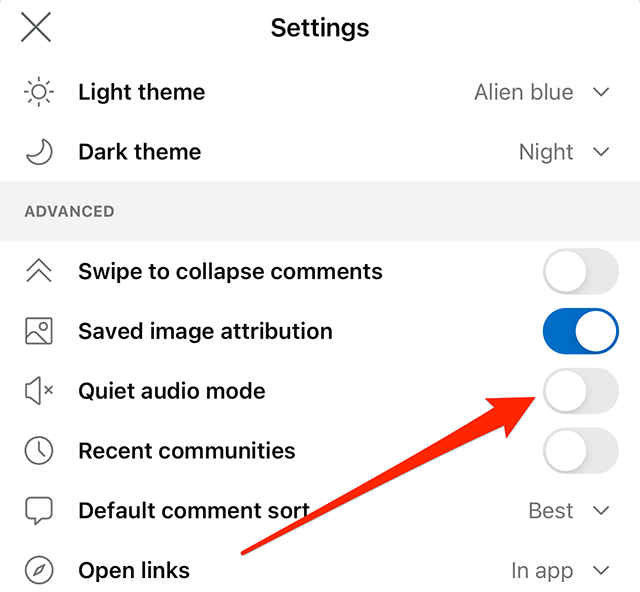 Reddit Settings Quiet Audio Mode Toggle
