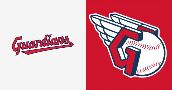 Cleveland Guardians script logo and winged G baseball logo