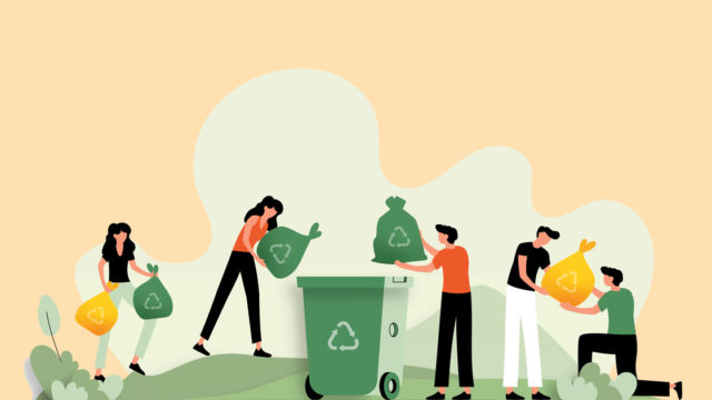 Animation of people recycling.