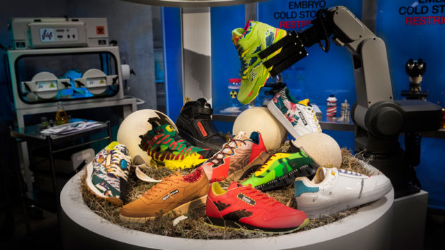 A collection of colorful sneakers in a lab