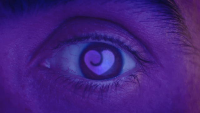 An eye with a heart-shaped iris