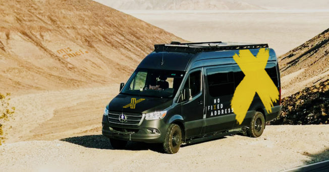 No Fixed Address van in a desert