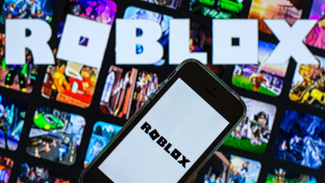 phone that says roblox with the logo also above on a background of various phone screens