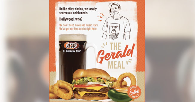 An ad promotes A&W's Gerald Meal, named for one of its employees
