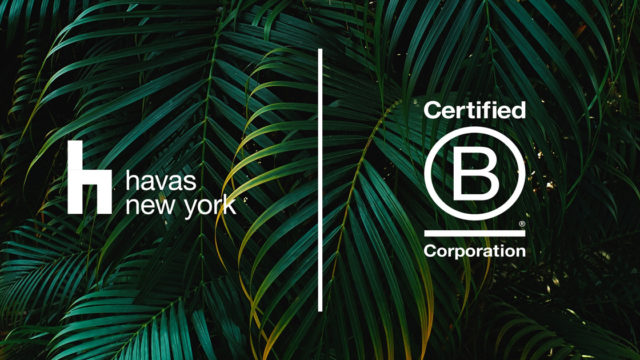 Photo shows the Havas New York logo next to a text that says 'Certified B Corporation.'